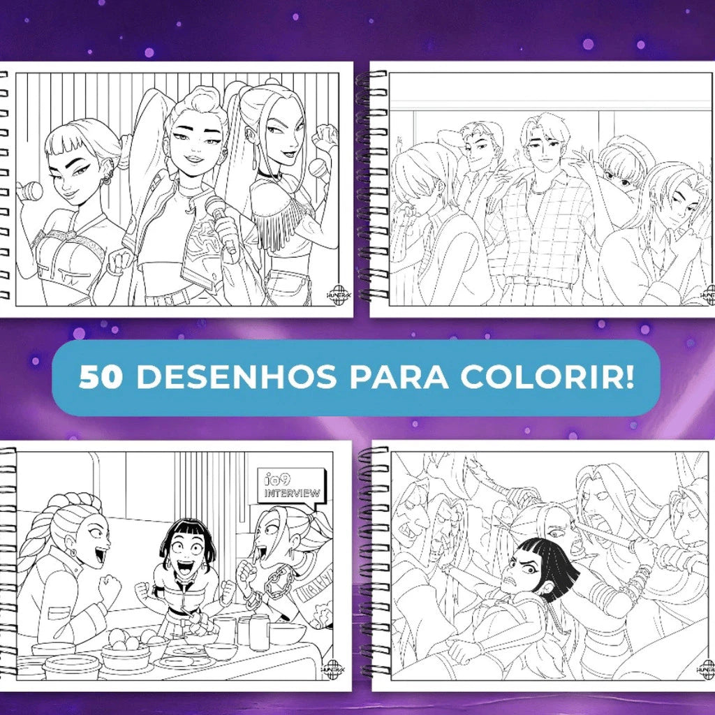 Guerreiras do K-pop – Livro de Colorir 50 Folhas + Canetinhas