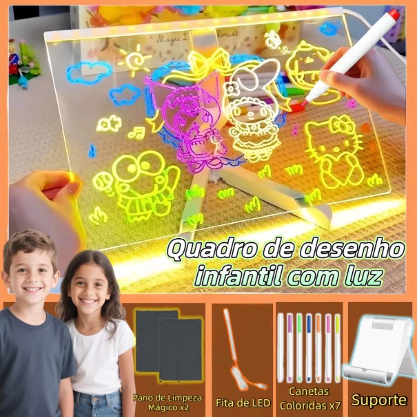 Quadro De Led Acrílico Iluminado 30x20 Com Canetas Coloridas
