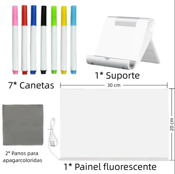 Quadro De Led Acrílico Iluminado 30x20 Com Canetas Coloridas