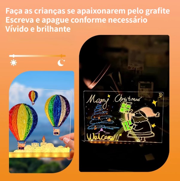 Quadro De Led Acrílico Iluminado 30x20 Com Canetas Coloridas