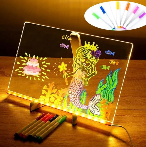 Quadro De Led Acrílico Iluminado 30x20 Com Canetas Coloridas