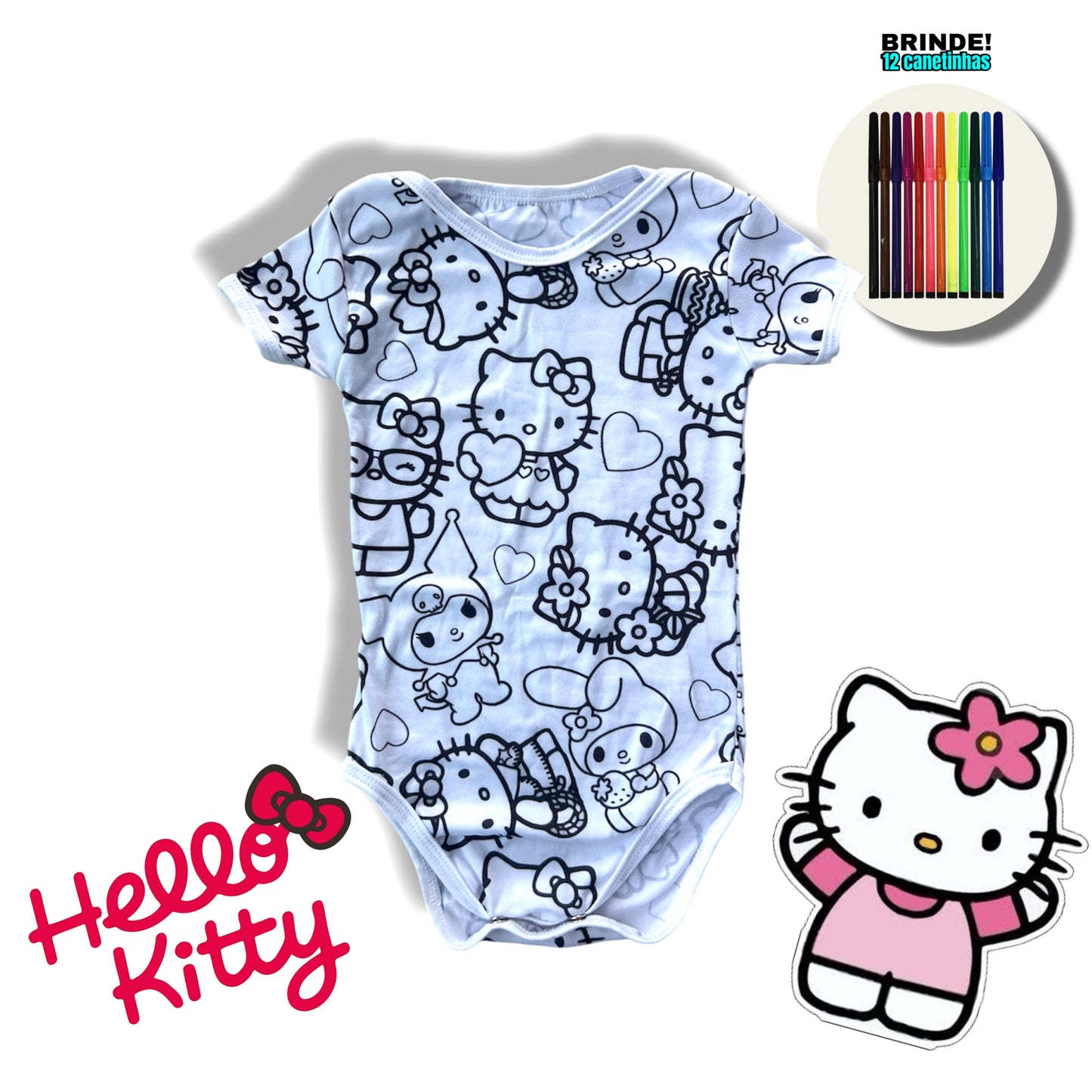 Body Bebê Hello Kitty com Canetinhas Laváveis Unissex