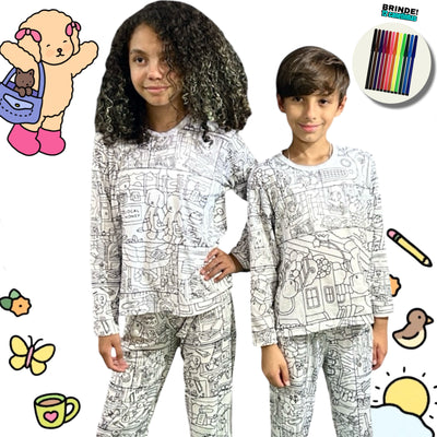 Pijama Infantil Manga Longa Bobbie Goods com Canetinhas Laváveis Unissex
