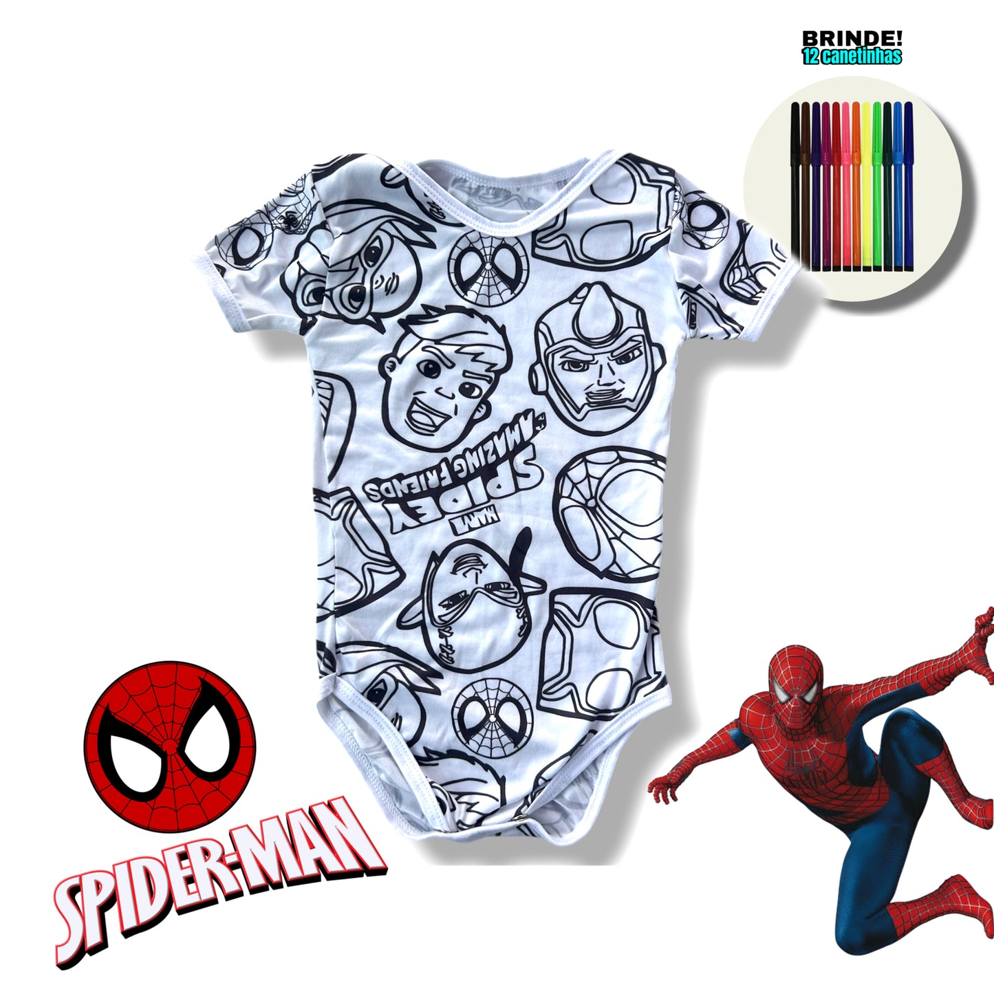 Body Bebê Spiderman com Canetinhas Laváveis Unissex