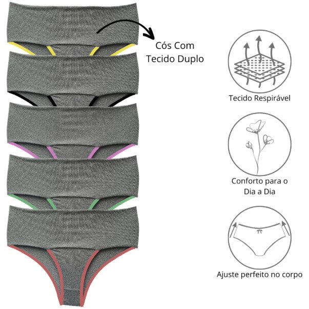 Kit 10 Calcinhas Fitness Cos Alto Duplo Modeladora Segura Barriga Cinta Feminina Conforto