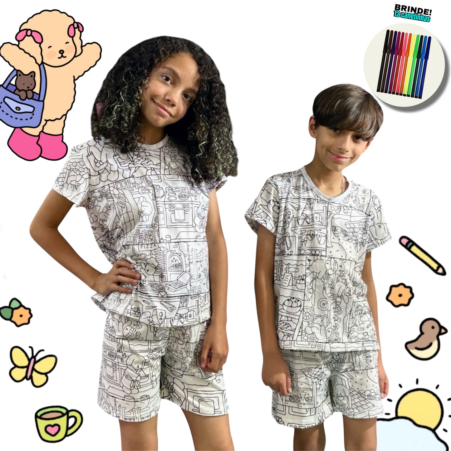 Pijama Infantil Manga Curta Bobbie Goods com Canetinhas Laváveis Unissex