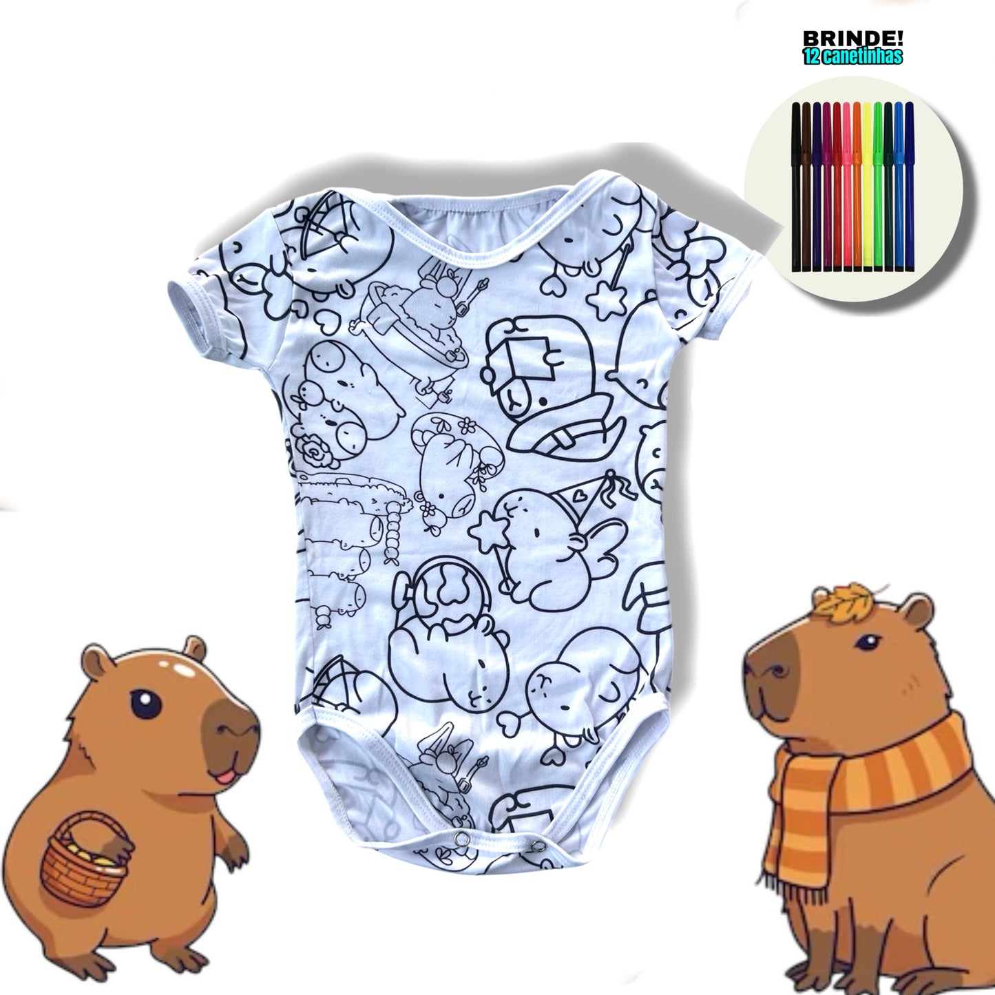 Body Bebê Capivara com Canetinhas Laváveis Unissex