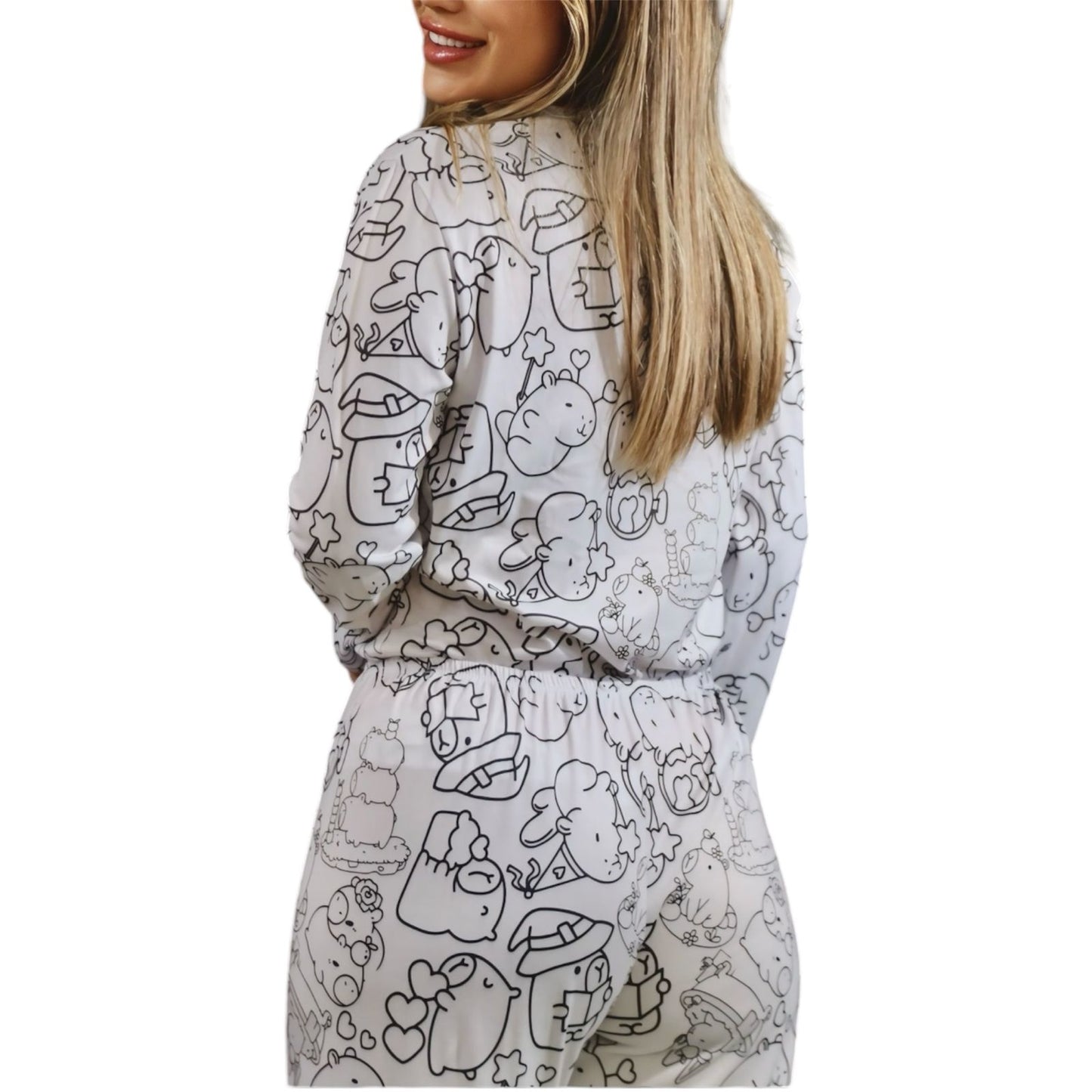 Pijama Adulto Manga Longa Capivara com Canetinhas Laváveis Unissex