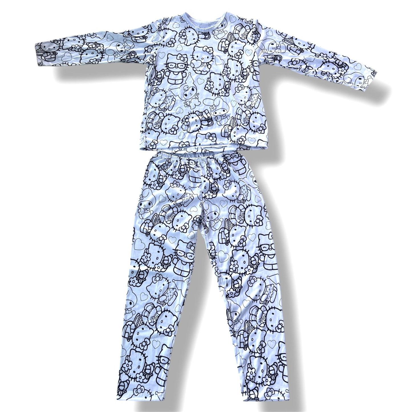 Pijama Adulto Manga Longa Hello Kitty com Canetinhas Laváveis Unissex