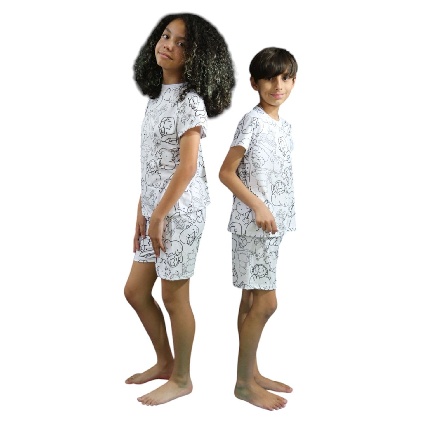 Pijama Infantil Manga Curta Capivara com Canetinhas Laváveis Unissex