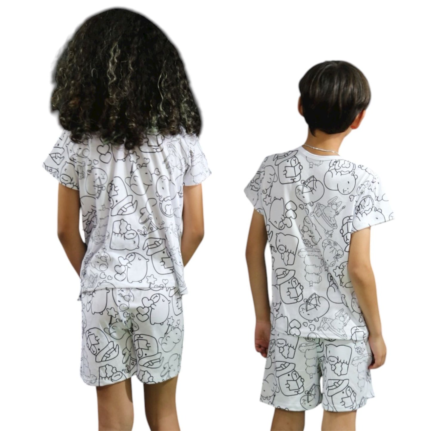 Pijama Infantil Manga Curta Capivara com Canetinhas Laváveis Unissex