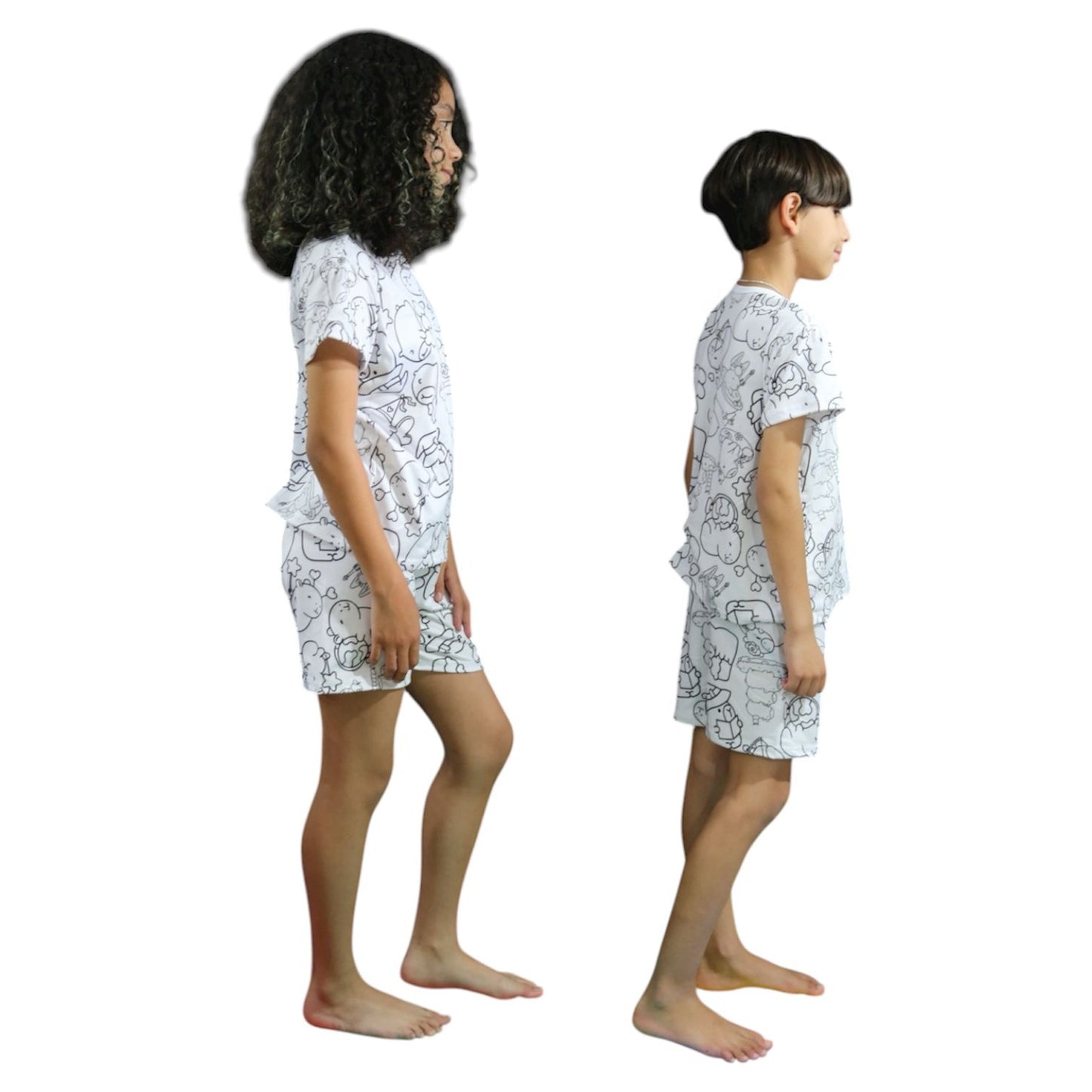 Pijama Infantil Manga Curta Capivara com Canetinhas Laváveis Unissex