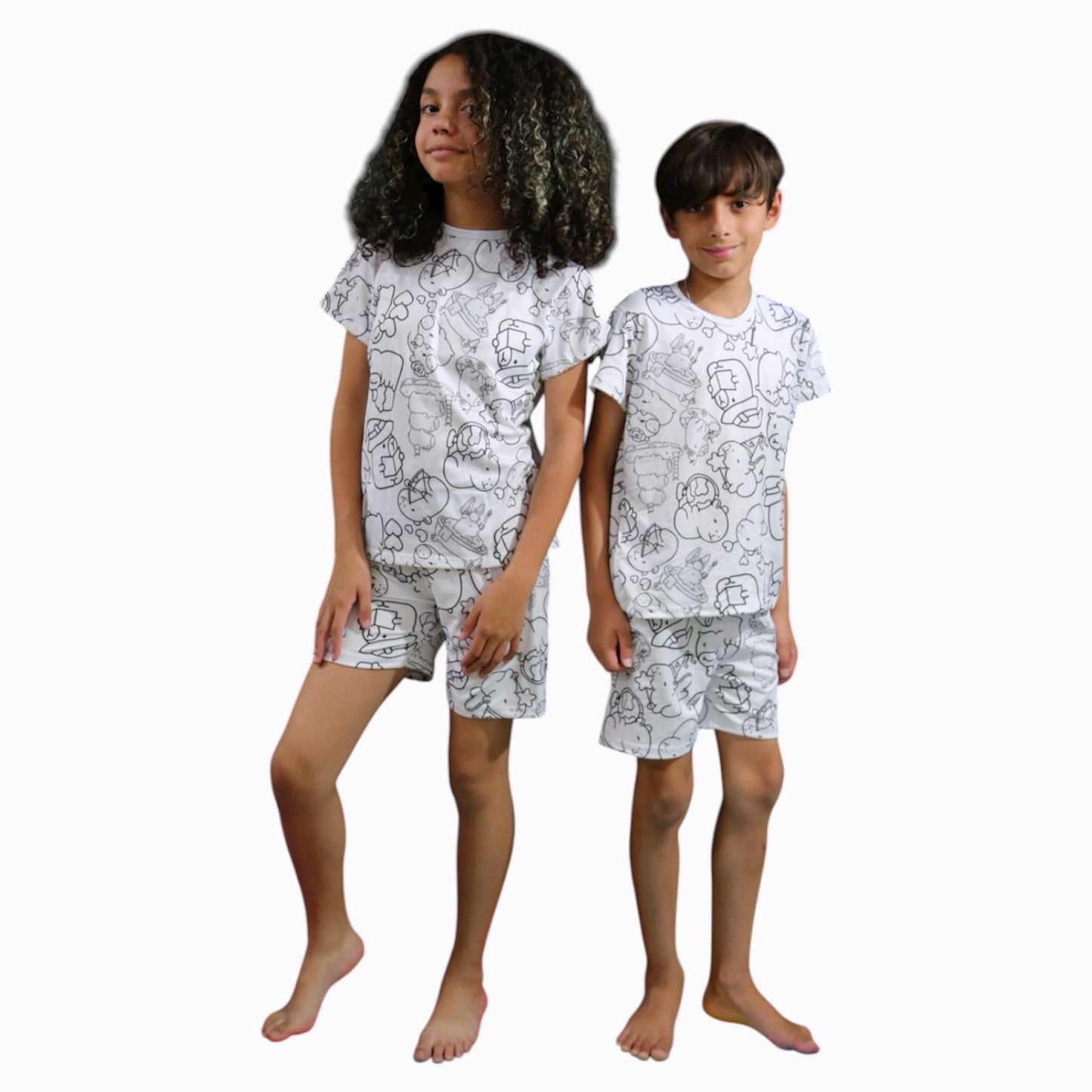 Pijama Infantil Manga Curta Capivara com Canetinhas Laváveis Unissex