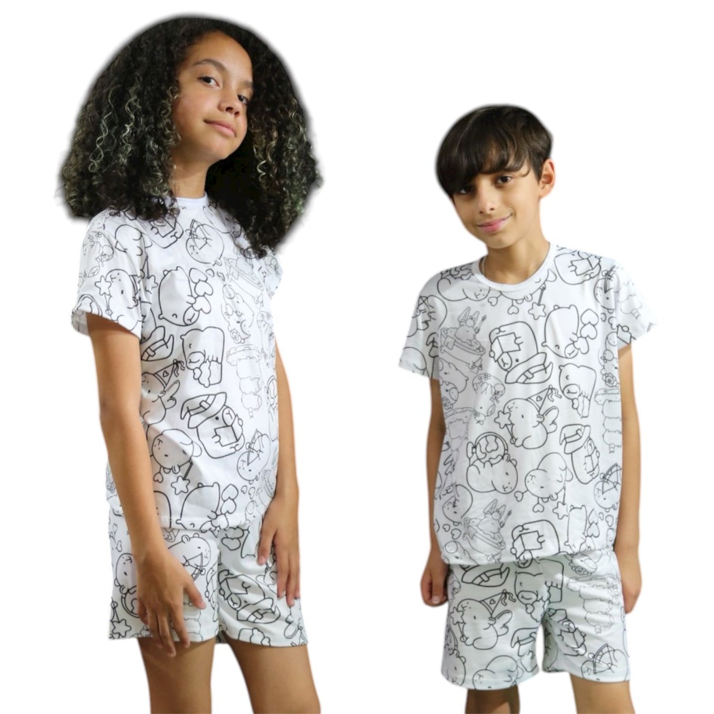 Pijama Infantil Manga Curta Capivara com Canetinhas Laváveis Unissex