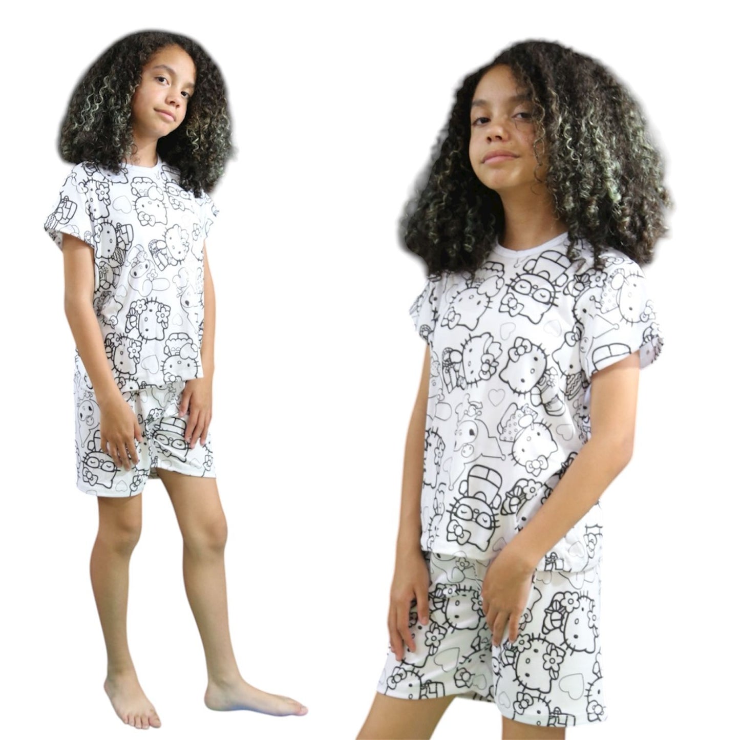 Pijama Infantil Manga Curta Hello Kitty com Canetinhas Laváveis Unissex