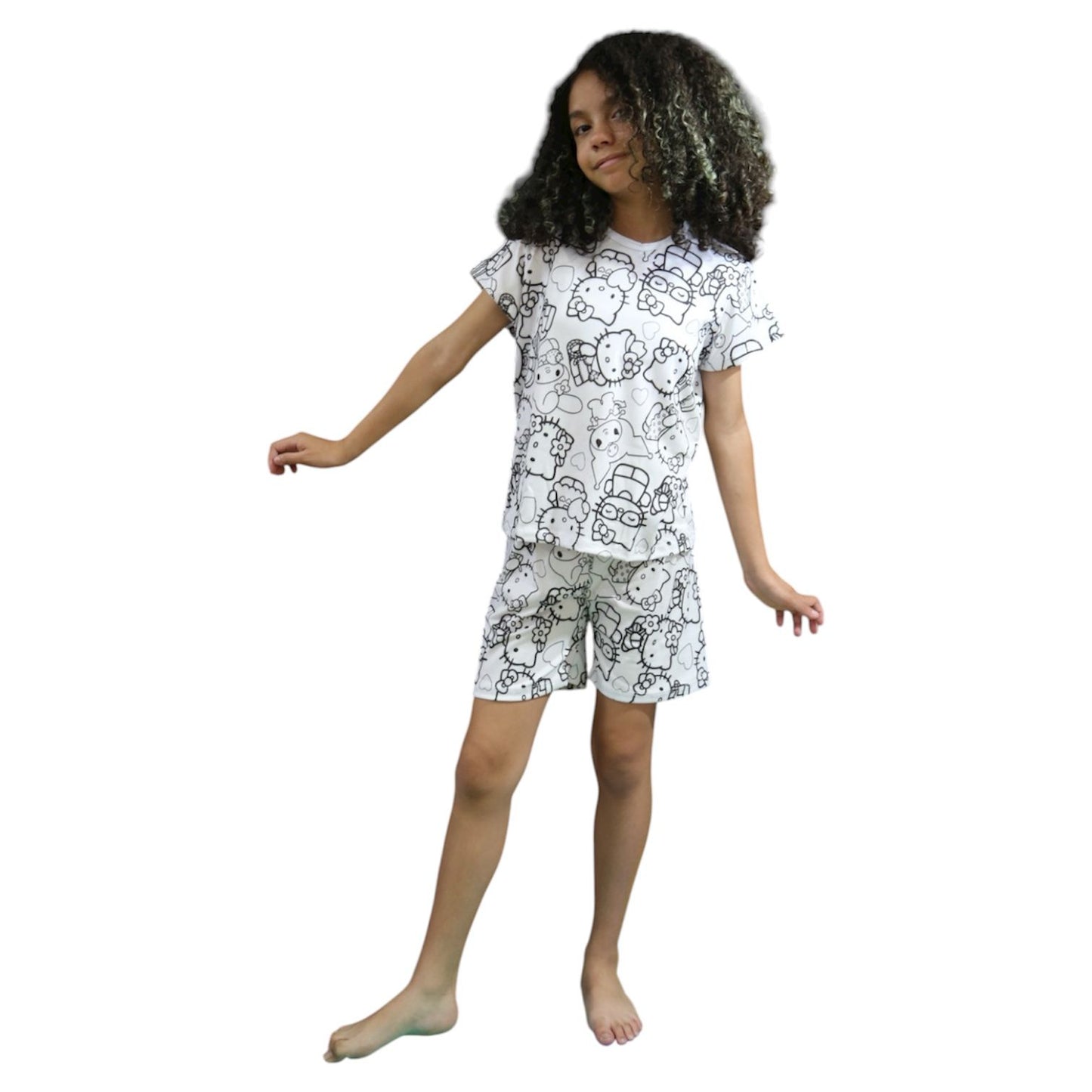 Pijama Infantil Manga Curta Hello Kitty com Canetinhas Laváveis Unissex