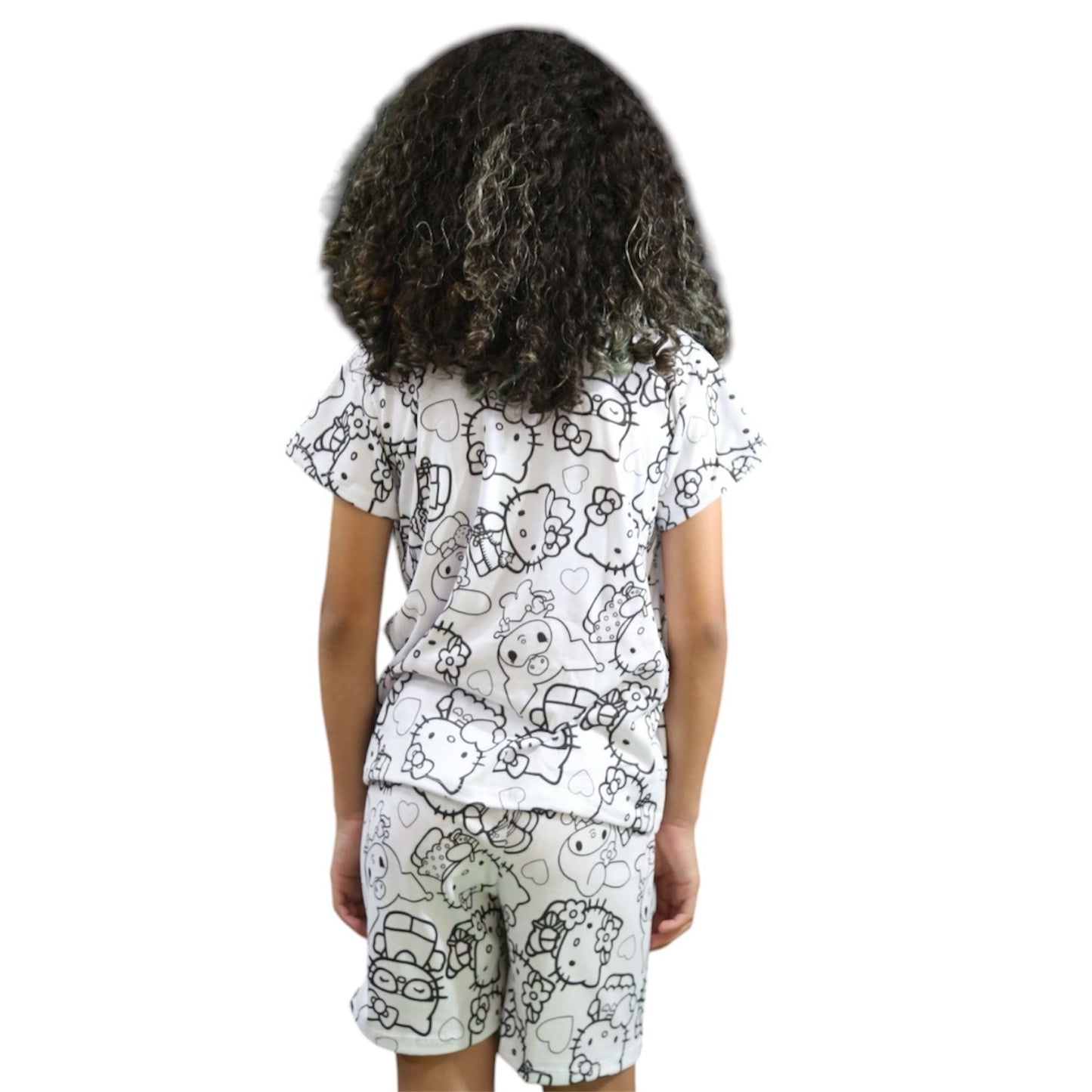 Pijama Infantil Manga Curta Hello Kitty com Canetinhas Laváveis Unissex