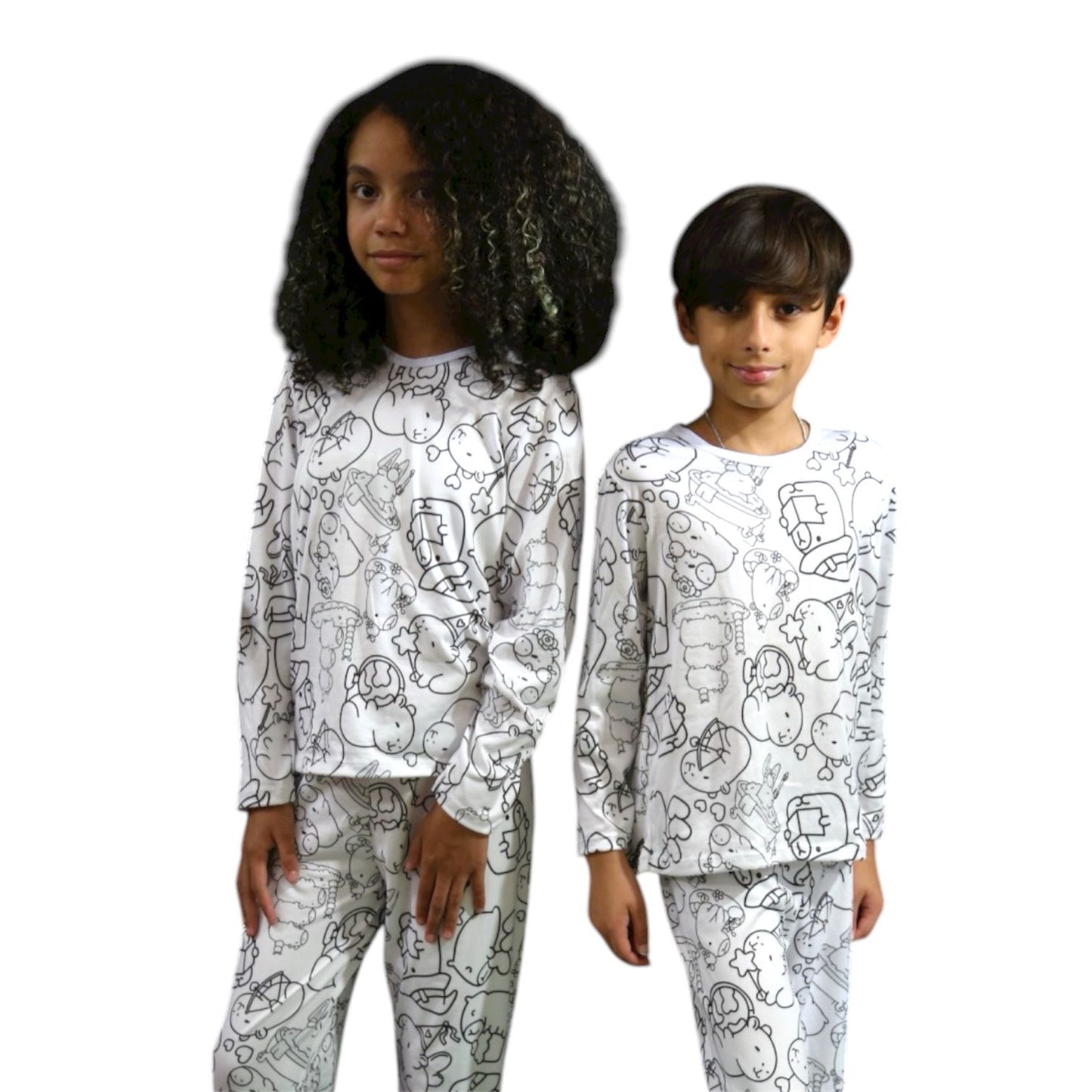 Pijama Infantil Manga Longa Capivara com Canetinhas Laváveis Unissex