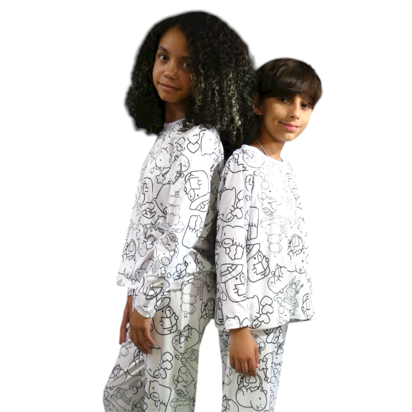 Pijama Infantil Manga Longa Capivara com Canetinhas Laváveis Unissex
