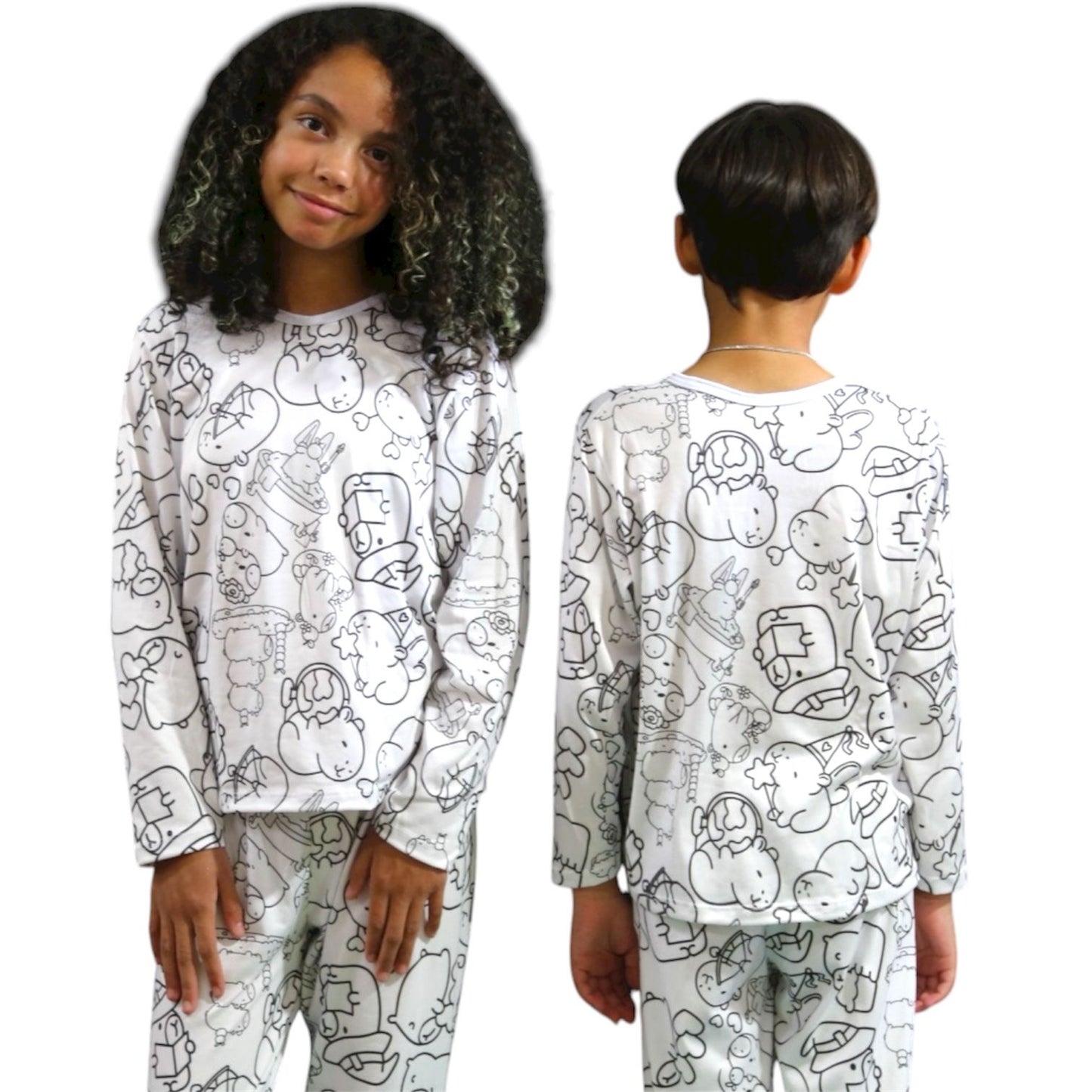 Pijama Infantil Manga Longa Capivara com Canetinhas Laváveis Unissex