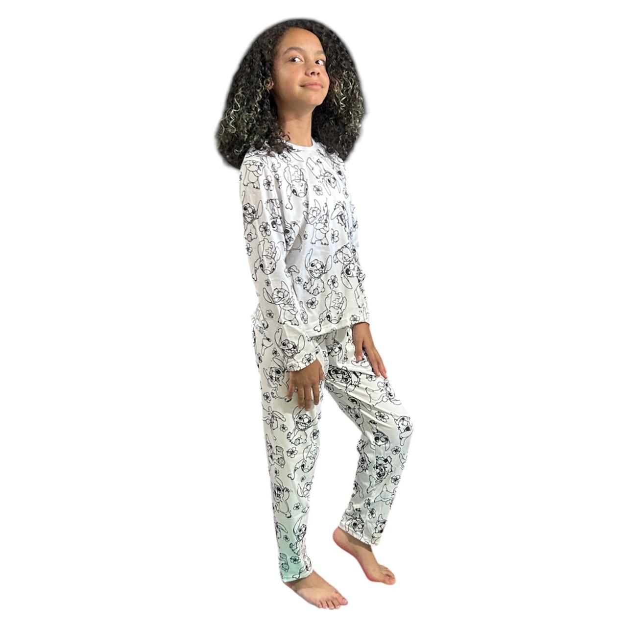 Pijama Infantil Manga Longa Stitch com Canetinhas Laváveis Unissex