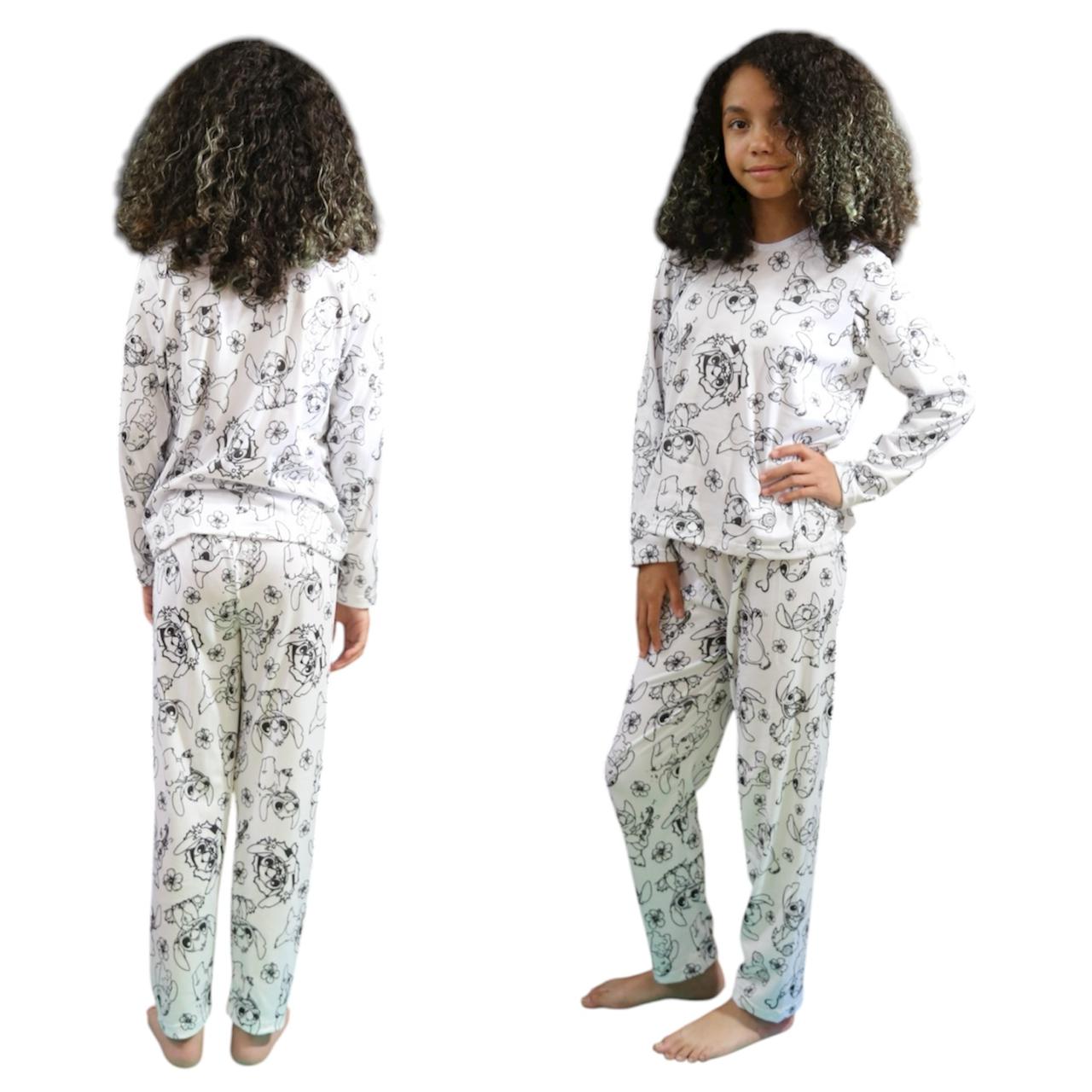 Pijama Infantil Manga Longa Stitch com Canetinhas Laváveis Unissex