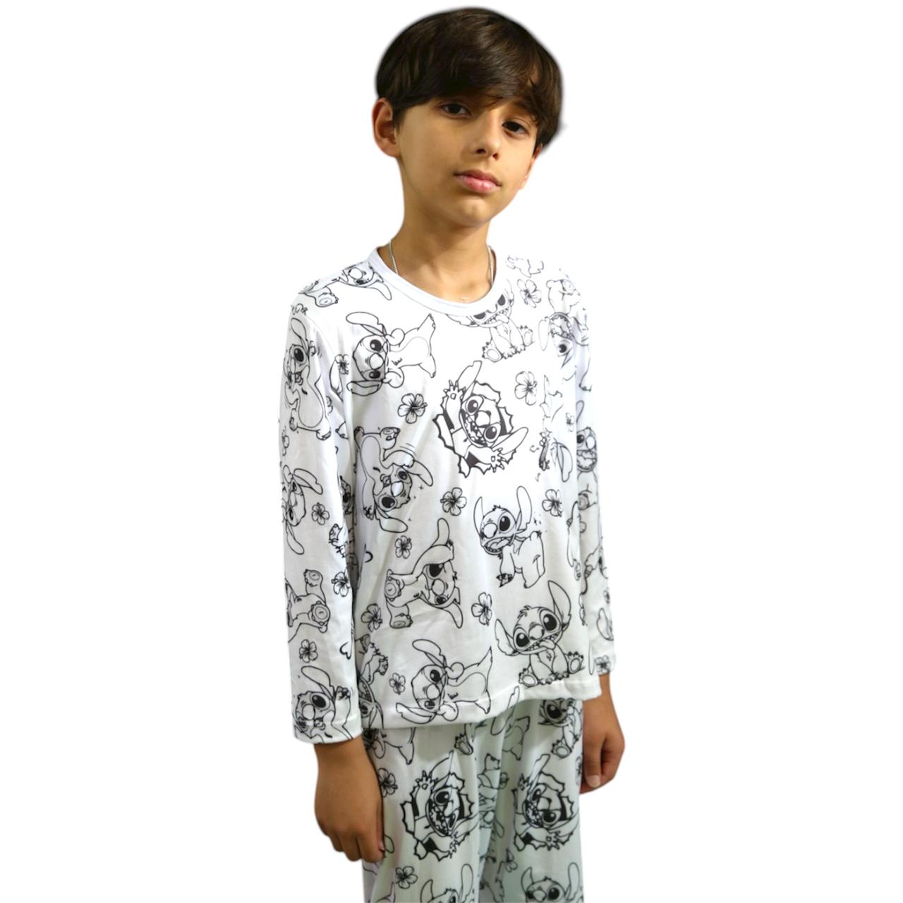 Pijama Infantil Manga Longa Stitch com Canetinhas Laváveis Unissex