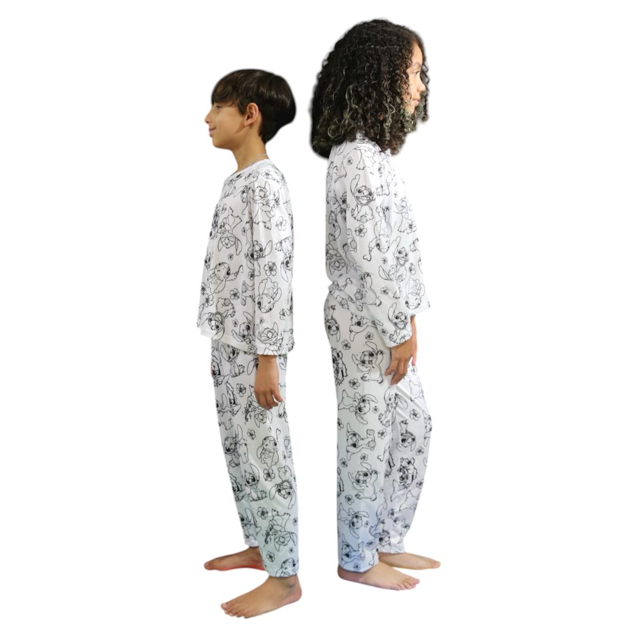 Pijama Infantil Manga Longa Stitch com Canetinhas Laváveis Unissex