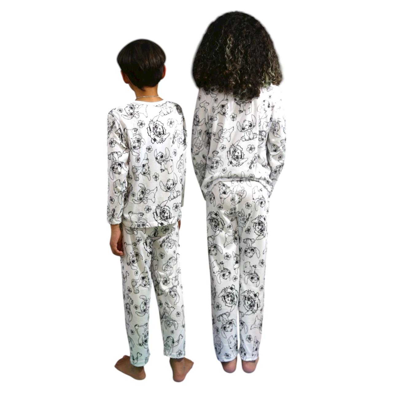 Pijama Infantil Manga Longa Stitch com Canetinhas Laváveis Unissex