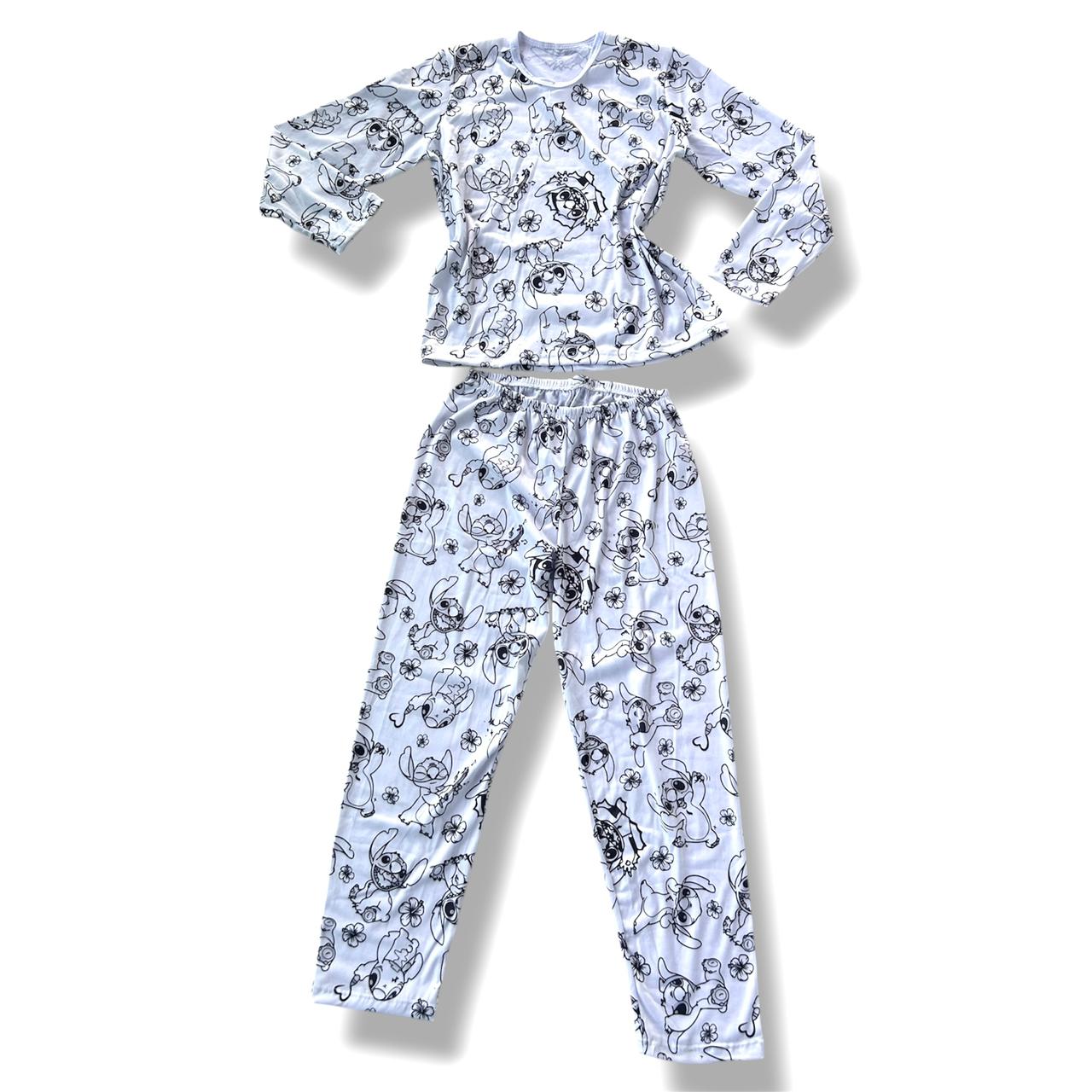 Pijama Infantil Manga Longa Stitch com Canetinhas Laváveis Unissex