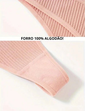 Kit 5 Calcinhas Feminina Fio Dental Canelada Forro de Algodão