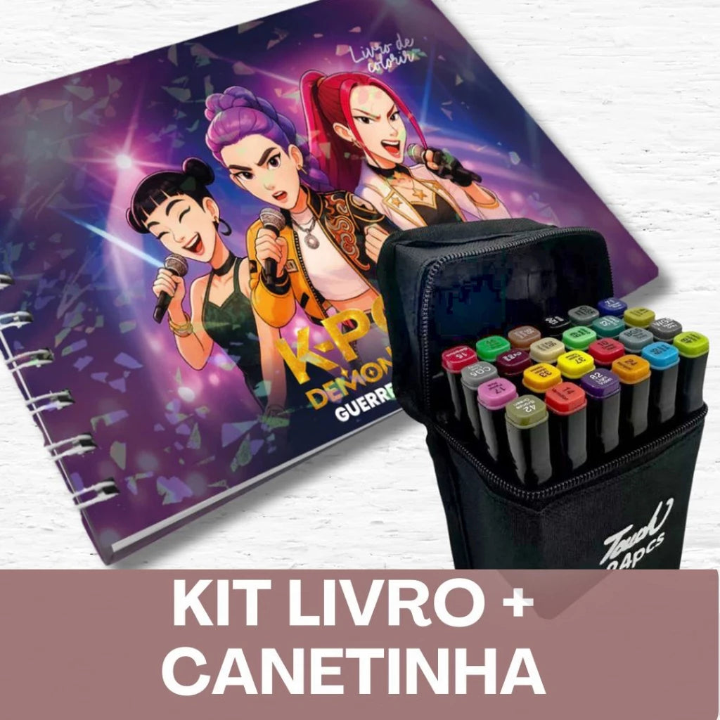 Guerreiras do K-pop – Livro de Colorir 50 Folhas + Canetinhas