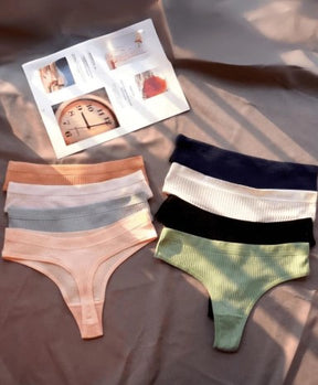 Kit 5 Calcinhas Femininas Fio Canelada Forro de Algodão Tecido Premium