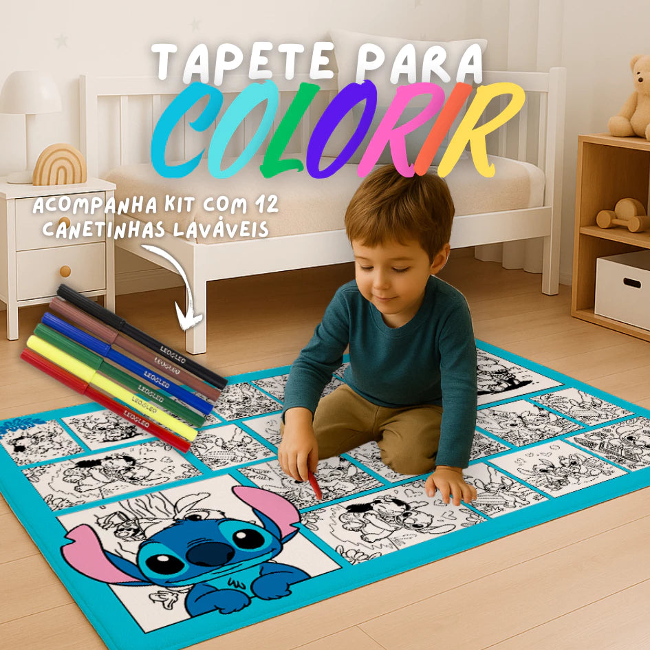 Tapete de Colorir + Kit 12 Canetinhas Laváveis